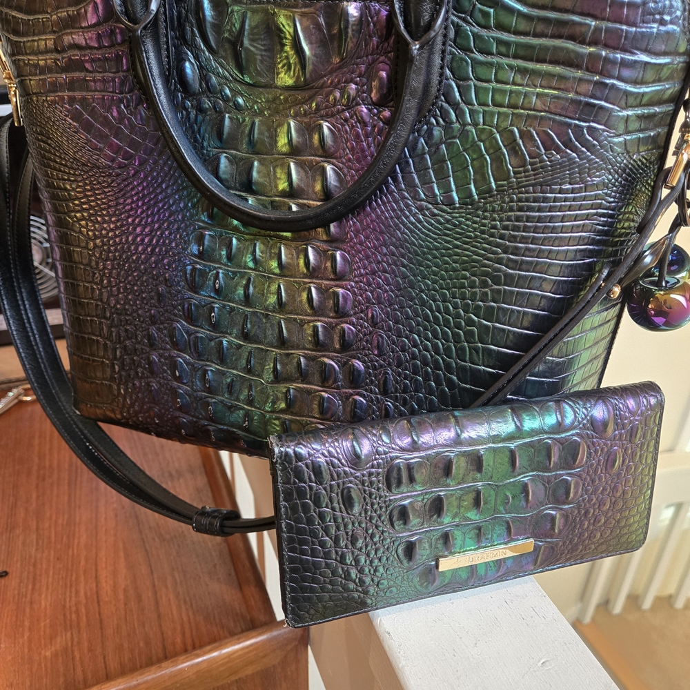 Like New Brahmin Black Crocodile Embossed Tote Bag